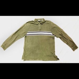 Eddie Bauer Large Long Sleeve Polo Green Shirt